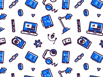 Electronic Devices Pattern 2d art blue camera creative design electronic device flat free pattern hardware illustration illustrator lamp laptop minimal pattern simple smartphone vector