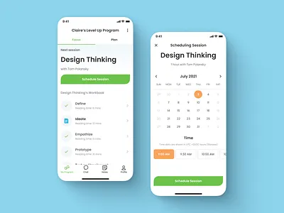LeggUP – My Program: Focus and Scheduling Session calendar coaching mobile app next step schedule session scheduling to do