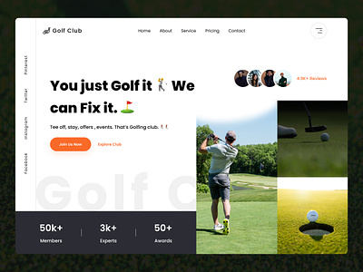 GolfClub - Landing Page ball branding club design figma golf golf stick golfclube ground landing page light logo sports theam ui ui design ux web webpage website