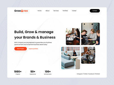 Grownex - Business Landing Page branding brands build business design figma grow landing page logo manage portfolio projects ui ui designs ux web web page website
