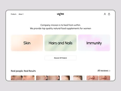 Loero. Ecommerce beauty design dietary supplements ecommerce face flat hair health immunity shop skin ui ux web