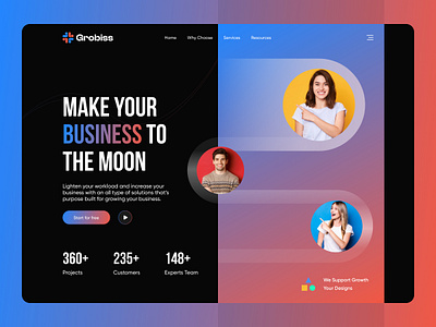 Grobiss - Business Landing Page branding business customer design figma grobiss grow landing page logo moon projects team transparent ui ui design ux web web page website