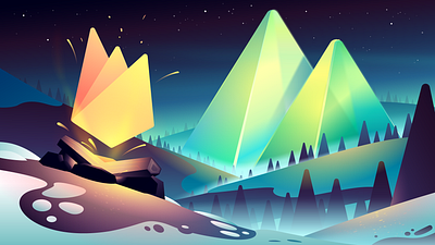Vuemastery: Firebase + Nuxt3 campfire fire illustration landscape learning vector vue vuemastery winter