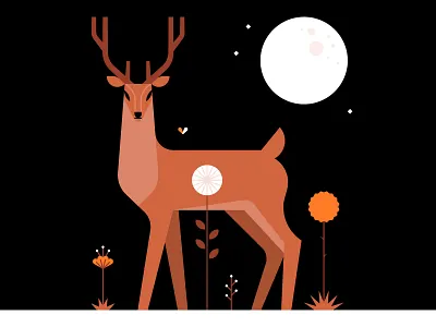 Lucid Nature Series. 1 of 3: Reindeer animal autumn butterfly christmas clean deer flat graphics flowers full moon geometric illustration moon night plants reindeer snow stag stars vector winter