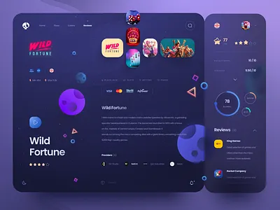 Casino Reviews Card UI app bets card casino crypto dark dashboard design figma gambling game interface lottery statistics ui ux web