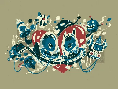 👽❤️👽 bright character characterdesign color flat illustration love robot space ufo