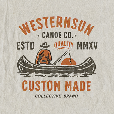 Westernsun badge design branding canoe cowboy fishing illustration t shirt design vintage vintage badge vintage design western