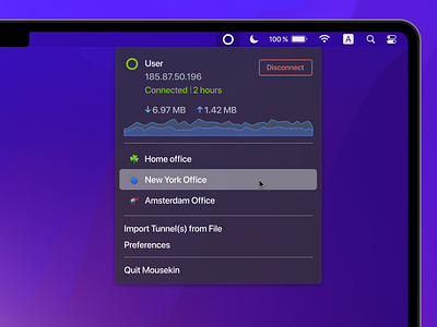 Mousekin desktop app 🐭 app application chart dark desktop light mac macos menu ui ux vpn