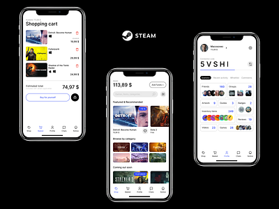 Steam redesign concept app application basket branding design game games graphic design interface ios logo magazine mob mobile profile shop steam ui user ux