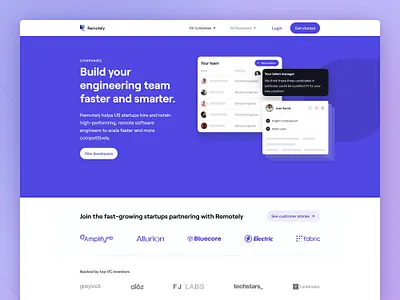 Remotely — Website Design for developers home homepage landing landing page marketing site remote working remotely remotelyworks site startups talent ui uidesign user interface web design webdesign webpage website z1