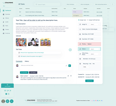 Task Details Popup Design 3d animation branding craxinno craxinnotechnologies design details figma design graphic design illustration logo motion graphics pop up designs software development task details pop up technologies ui