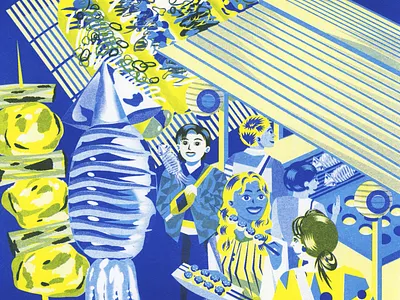 All Nippon Airways - Yatai (Food Cart) advertising asian east asian food food culture illustration japan japanese japanese culture jenn liv limited color limited color palette risograph street food toronto toronto illustrator tourism travel