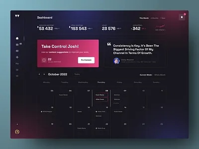 YouTube Management Dashboard app calendar chart clean dark mode dark theme data gradient minimal product product design simple statistics ui uiux ux web web app