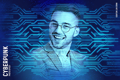 Cyberpunk hacker portrait photo effect branding collection cosmetics fishing graphic design social media kit