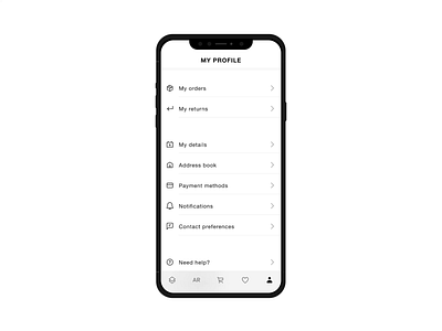 Balenciaga App concept. Flows on Profile tab app balenciaga e commerce glasses interface mobile interface my profile profile settings sunglasses ui ux