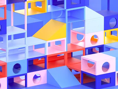 Hamster Heaven 3d abstract artdirection blue building cinema4d colors design graphic design illustration pink red structure vibrant yellow