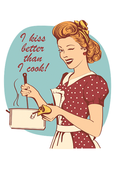 I Kiss Better Than I Cook cheeky cook cooking eye pan retro saucy sexy stirring wink