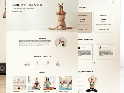 Landing page for yoga studio design ui ux yoga website landing beige
