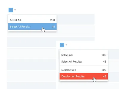 Bulk Selection options bulk options select selection table