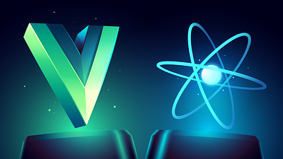 Vue x React: Differences atom code coding illustration learn learning lighting vector vue vuemastery