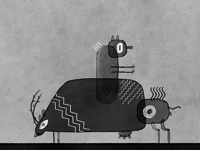 Digging For Nothing 2d animals animation black and white character design dark illustration monster winter