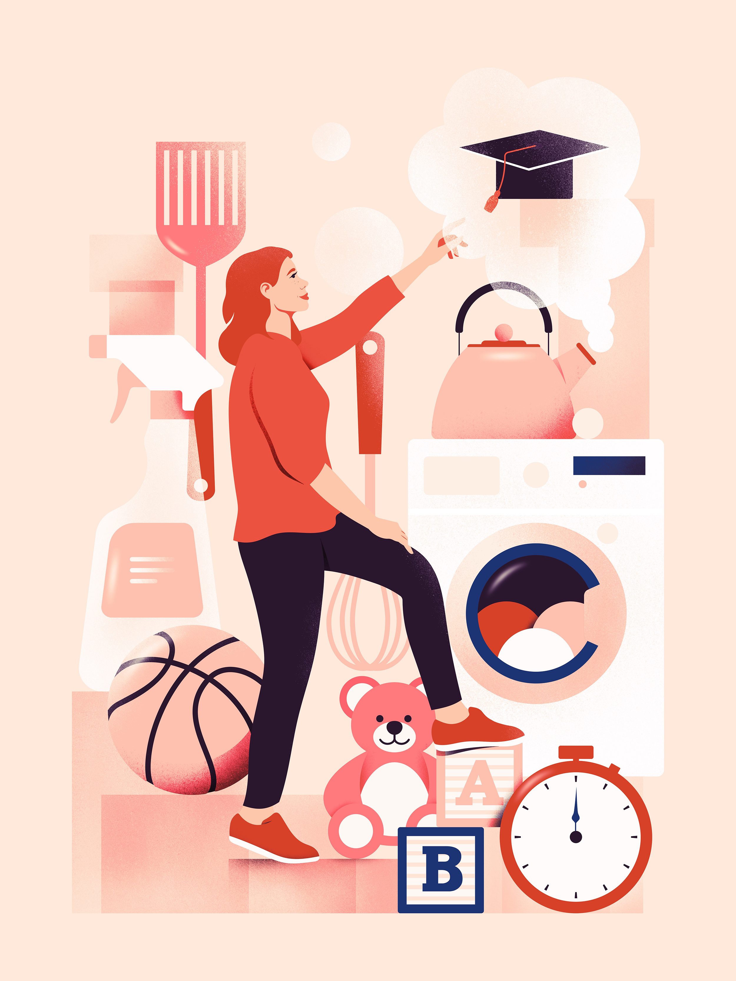 Household & Career Poster flat flatillustration household illustration kitchen minimal mother poster studies toys utensils