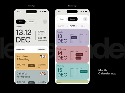 Mobile App: Calendar app calendar calendar page color date picker datepicker design meeting minimal mobile app design mobile ui orix sajon schedule task to do trand typography ui ux