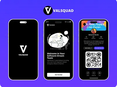 Valsquad App for(Employee profile sharing via QR code app branding design typography ui ux