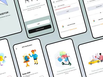 Sign Up Screens: Food Top - Mobile Food Delivery App app branding delivery design food mobile typography ui user interface ux
