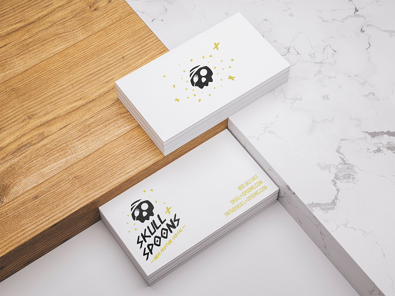 Logo & Business Card Design black bold brand branding business card clean creation design development drawing illustration logo logo design simple skull stars typesetting vector white yellow