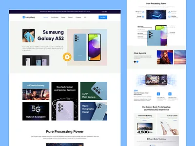 Landshop - Mobile Phone Product Website Landing Page best dribbble shot devignedge homepage landing landingpage mhmanik02 mobile mobile phone phone landing page product product design product page product showcase showcase trend trendy design ui ux website website landing page