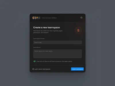 teamspace modal design system invite modal source workspace