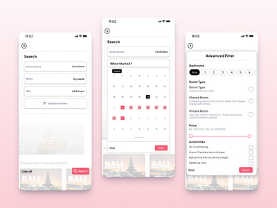 Villanesia App - Search, Select Date, and Advanced Filter app application booking app design graphic design mobile app mobile apps mobile design travel app ui ui design ui mobile uiux ux ux design website