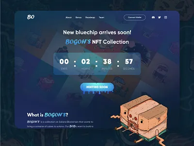 BO Landing Page Concept about airdrop blockchain button collection counter design interface landing page launch mint nft nft collection solana timer ui uiux web design website whitelist