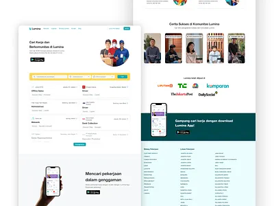 Lumina App - Website Landing Page Redesign apply ats figma indonesia job landing page responsive ui user interface ux website worker