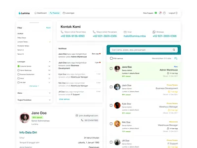 Lumina App - Design Component app bottomsheet cms contact design indonesia landing page menu navbar platform popup ui ux webapp website