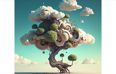 Follow your imagination 3d clouds fantasy illustration photoshop tree