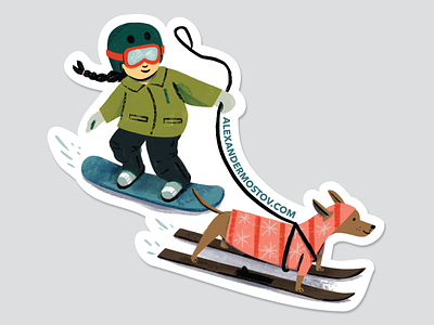 Hit the Slopes art artwork character childrens book dog drawing editorial illustration kidlit kids people picture book ski snow snowboard