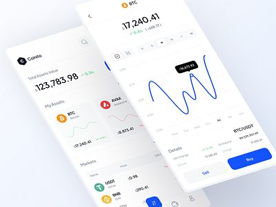 Crypto Wallet App app bitcoin blockchain chart clean coin crypto cryptocurrency design ethereum exchange finance financial fintech minimal mobile ui ux wallet wallet app