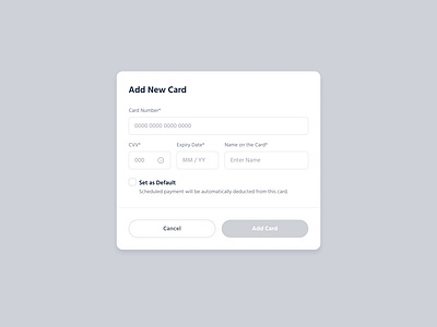 Add New Card Modal add new card call to action card credit card form membership modal payment payment method settings ui user interface ux