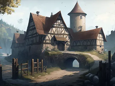 illustration of a medieval village 3d graphic design ilustration