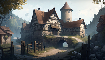 illustration of a medieval village 3d graphic design ilustration
