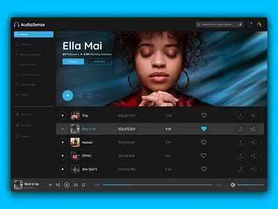 AudioSense • Music Streaming Concept concept figma listening music music music streaming musics playlists spotify ui uiux user interface ux web design