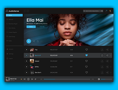 AudioSense • Music Streaming Concept concept figma listening music music music streaming musics playlists spotify ui uiux user interface ux web design