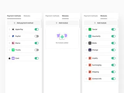 Checkout Builder panels no code product design ui ux
