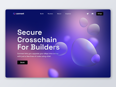 Connext. hero section 3d abstract blob blockchain clean colorful crypto figma first shot gradient hero section landing page mesh gradient minimal purple space ui user interface web design web3