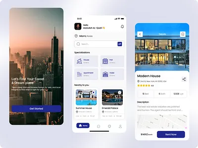Real Estate Mobile App UI | Flutter Development agent android apartment app building design estate finder flutter home housing ios map mobile real real estate ui rent room ui ui ux