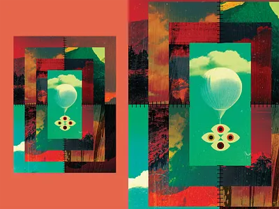 Poster 838 - "Spy Balloon" art balloon collage color design graphic grit illustration make something everyday poster spy spy balloon texture