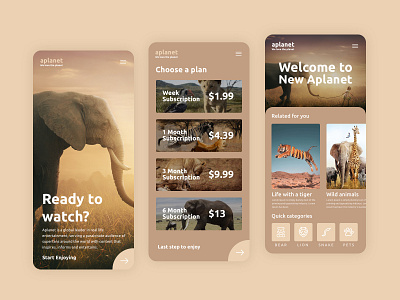 Aplanet App animals app beige brown mobile modern photoshop