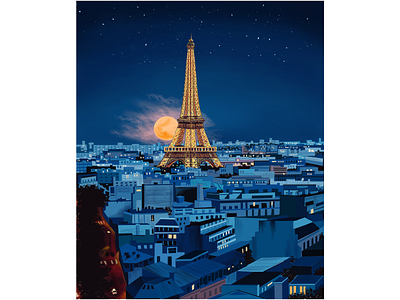 Midnight in Paris adobe illustrator adobe photoshop art artboard artwork city digital art digital illustration digital painting france graphic design illustration landscape landscape art nightlife paris portrait vector art vector landscape